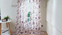 2 Pcs Cream & Purple Sheer Window / Door / Semi Long Door/ Long Door Curtains