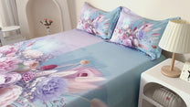 Story@home 300 TC Talespun Microfiber Light Purple & Mint Green King Size Floral Bedsheet with 2 Pillow Covers