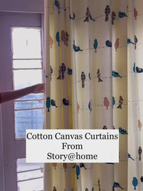 2 Pcs 300GSM Mustard Bohemian Cotton Canvas Curtain Window/Door/Long Door Curtains