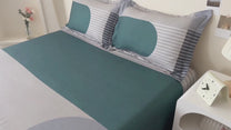 Story@home 300 TC Talespun Microfiber Ivory & Teal Blue King Size Geometric Bedsheet with 2 Pillow Covers