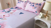 Story@home 300 TC Talespun Microfiber Baby Pink & White King Size Geometric Bedsheet with 2 Pillow Covers