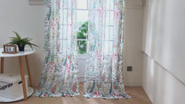2 Pcs White & Green Sheer Window / Door / Semi Long Door/ Long Door Curtains