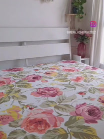210 TC Cream Floral 1 King Size Bedsheet With 2 Pillow Cover