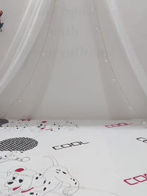 Metro 186 TC Cotton White Cartoon Dog Bedsheet with Pillow Covers