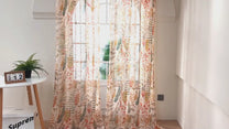 2 Pcs Cream & Orange Sheer Window / Door / Semi Long Door/ Long Door Curtains
