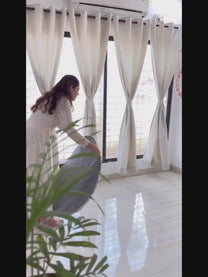 2 Pcs 400GSM Off White Azurio Jacquard Polyester Window/Door/Long Door Curtains
