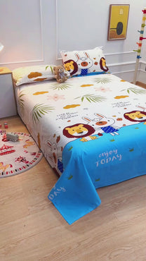 Arena Kids 180 TC White & Brown Double Size Bedsheet With 2 Pillow Cover