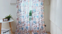 2 Pcs Cream & Blue Sheer Window / Door / Semi Long Door/ Long Door Curtains