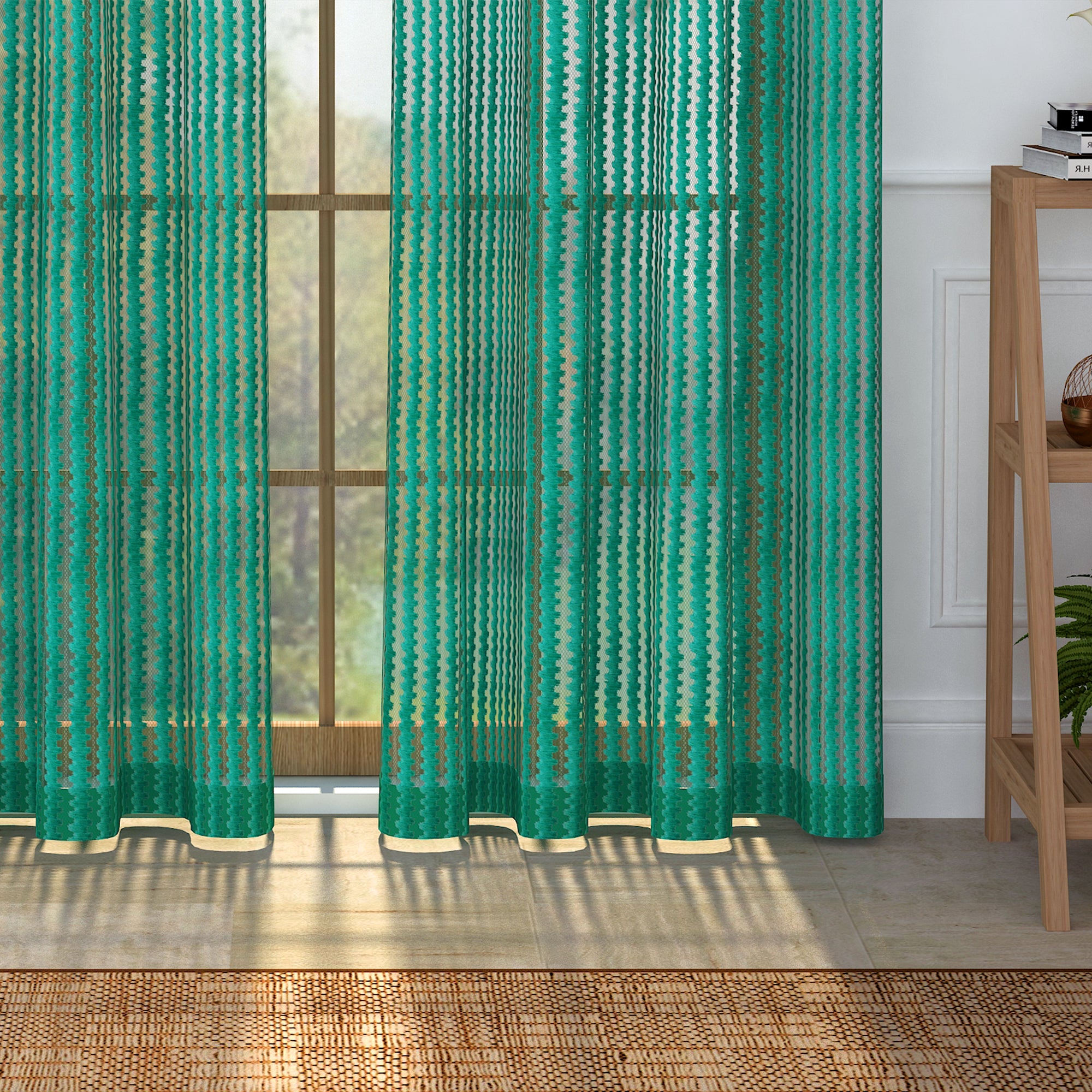 2 Pcs Teal Aura Sheer Net Polyester Window/Door/Long Door Curtains