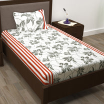 Story@Home 210 TC 100% Cotton White Floral 2 Single Bedsheet Combo with 2 Pillow Covers