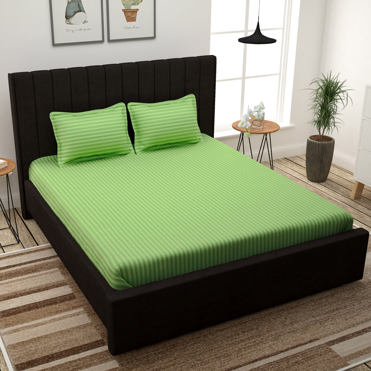 Buy Forever Cotton King Size Bedsheet Online 300 TC , Green StoryHome