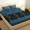 Artini Collection Floral Pattern King Size Bedsheet - Blue & Mustard Yellow