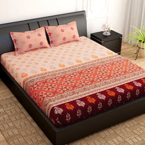 PAVO Tranquil Luxurious Light Orange Abstract King Size Bedsheet