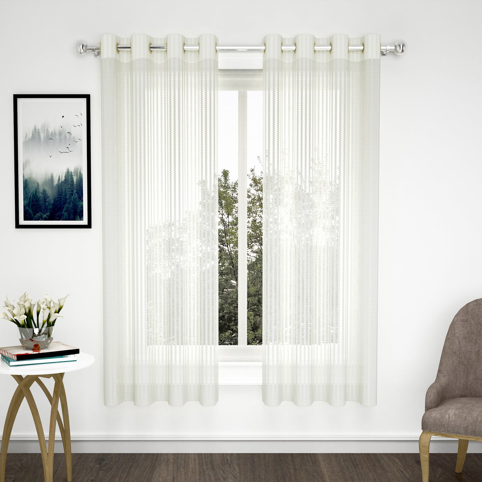 2 Pcs White Sheer Net Polyester Window/Door Curtains