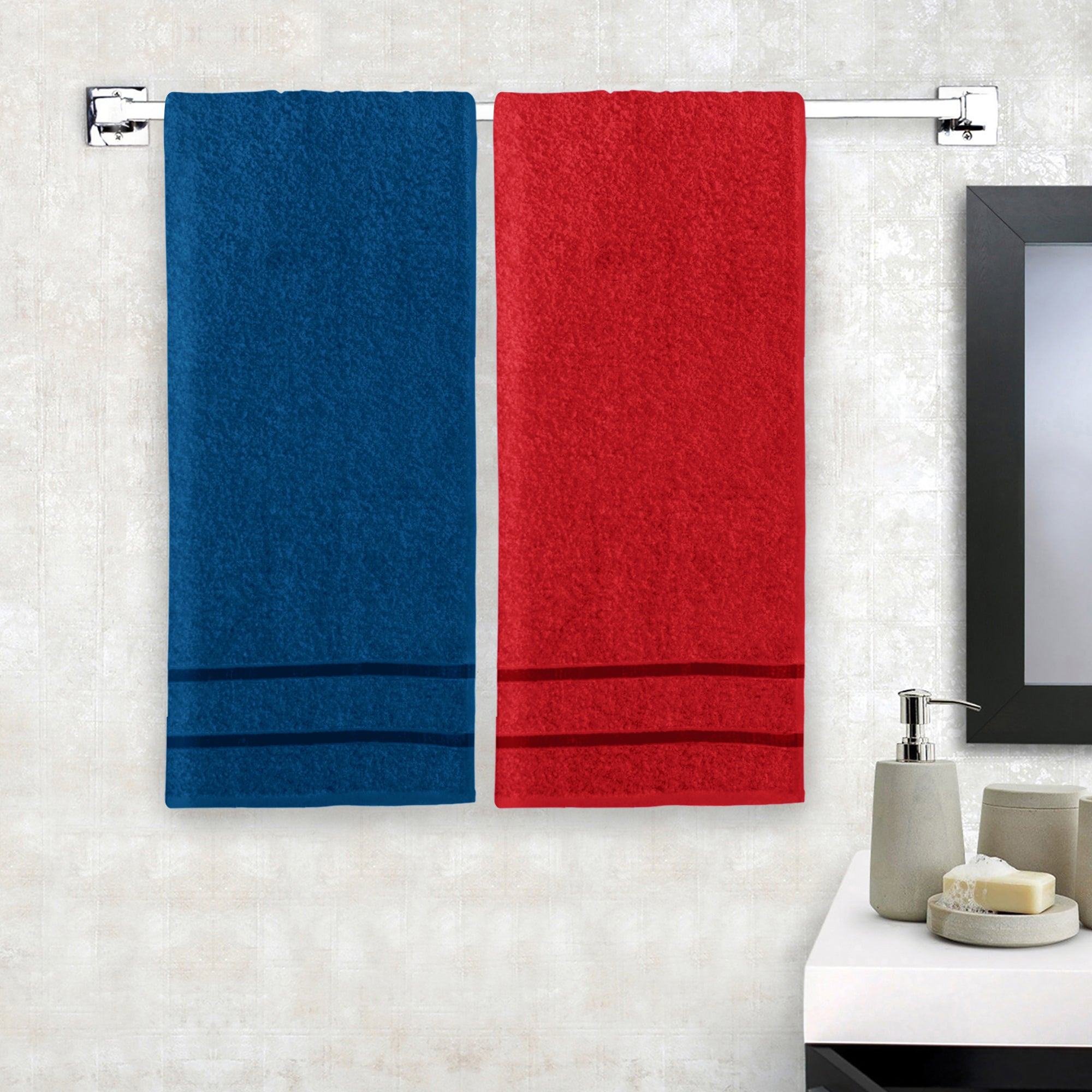 Story@Home 2 Units 100% Cotton Ladies Bath Towels - Navy and Wine Red