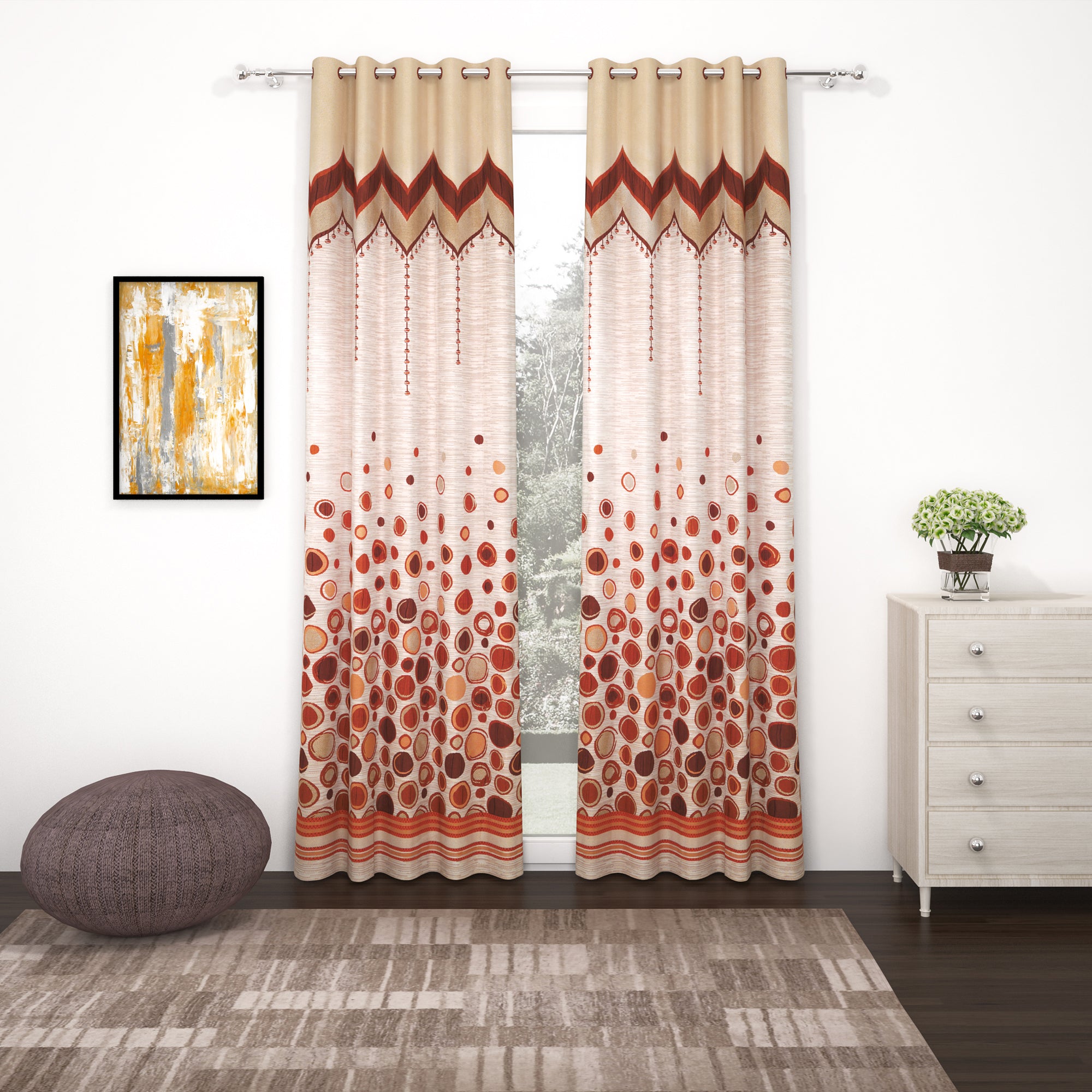 2 Pcs Red Berry Jacquard Room Darkening Window/Door/Long Door Curtains