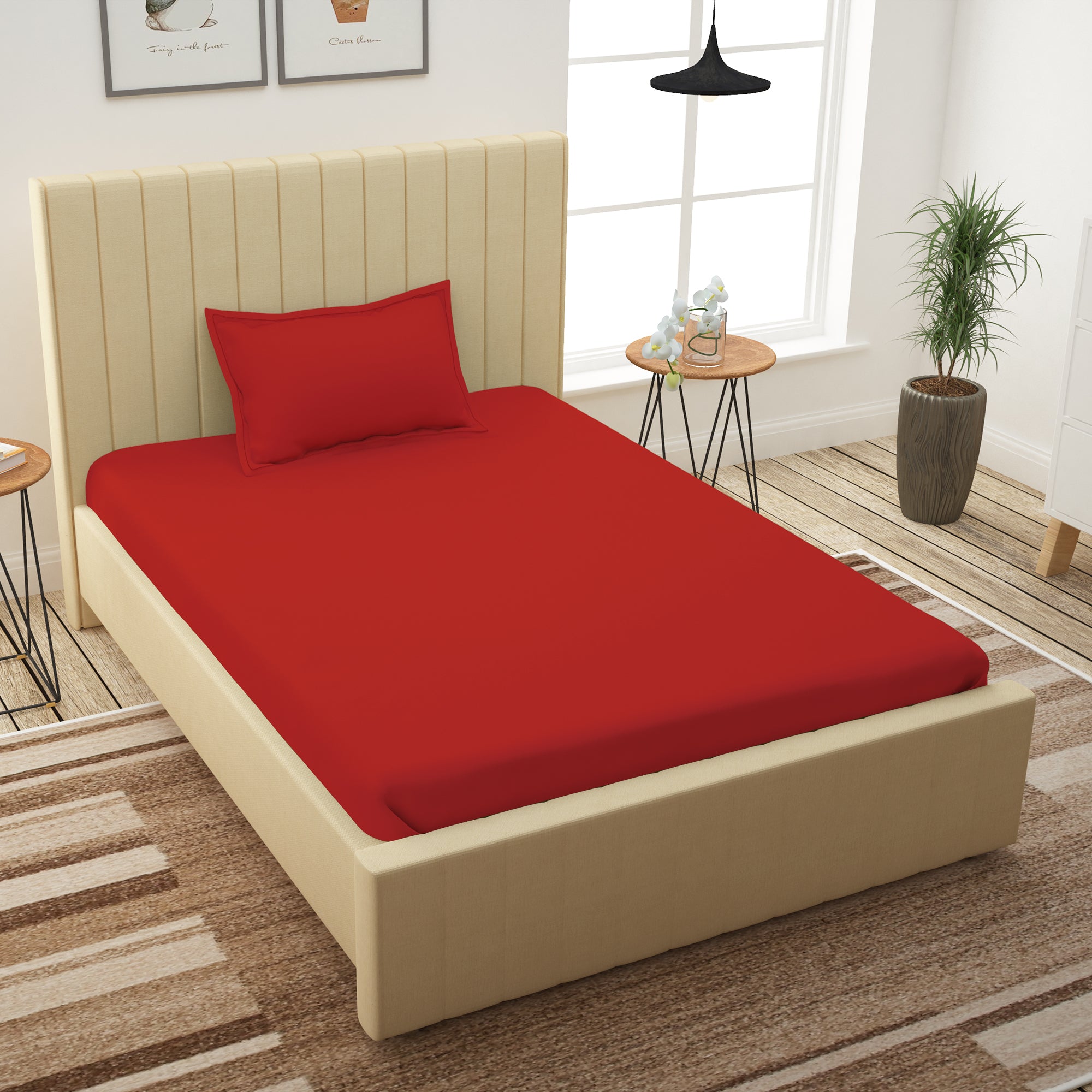 Avalon 300 TC Ruby Red Solid Single Size Bedsheet