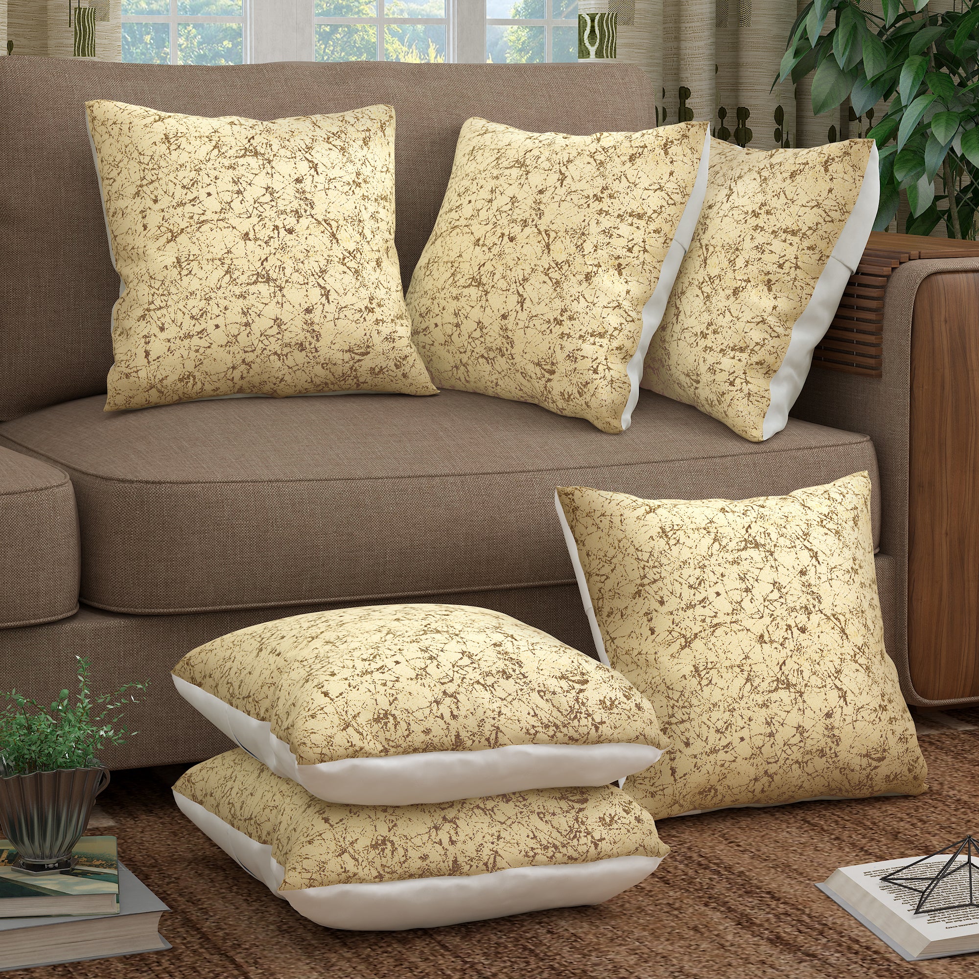 Story@Home Cream Abstract Polyester 6 pcs of Alegra Cushion Covers