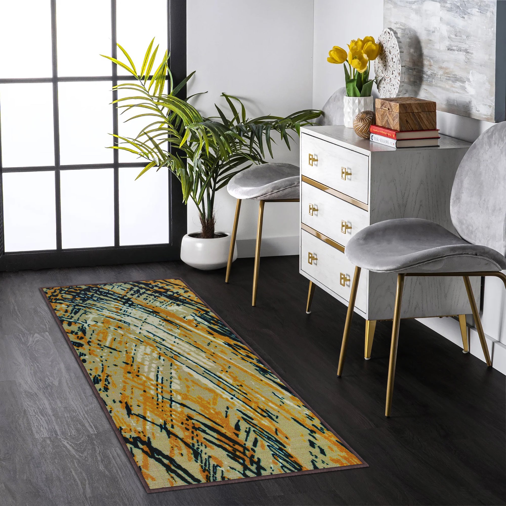 Ethnic Grunge Pattern White & Yellow Rustico Rug/Carpet