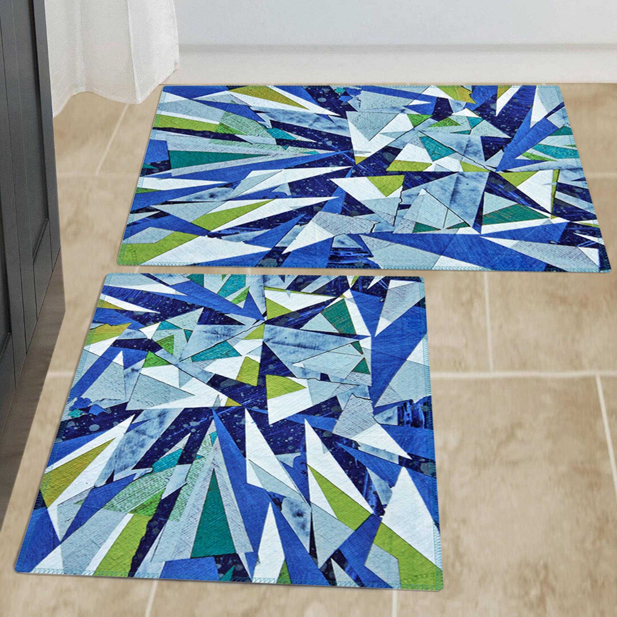 Story@Home 2 Units Premium Fabric Modern City Aqua Door Mat - Blue - 60 cm X 40 cm