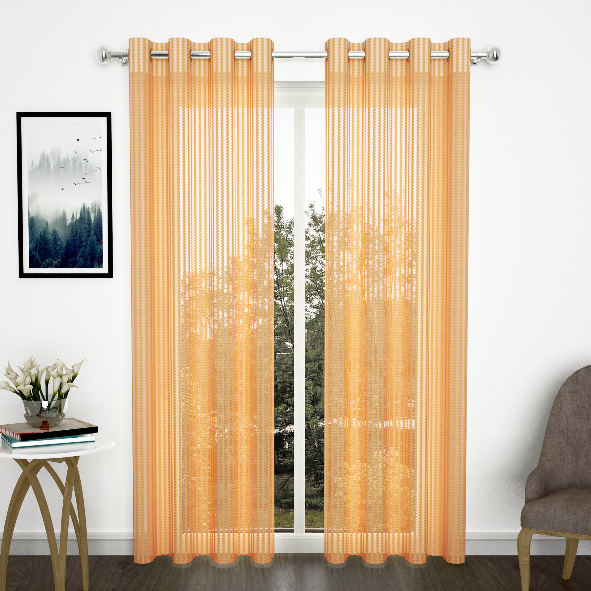 2 Pcs Orange Sheer Net Polyester Window/Door Curtains
