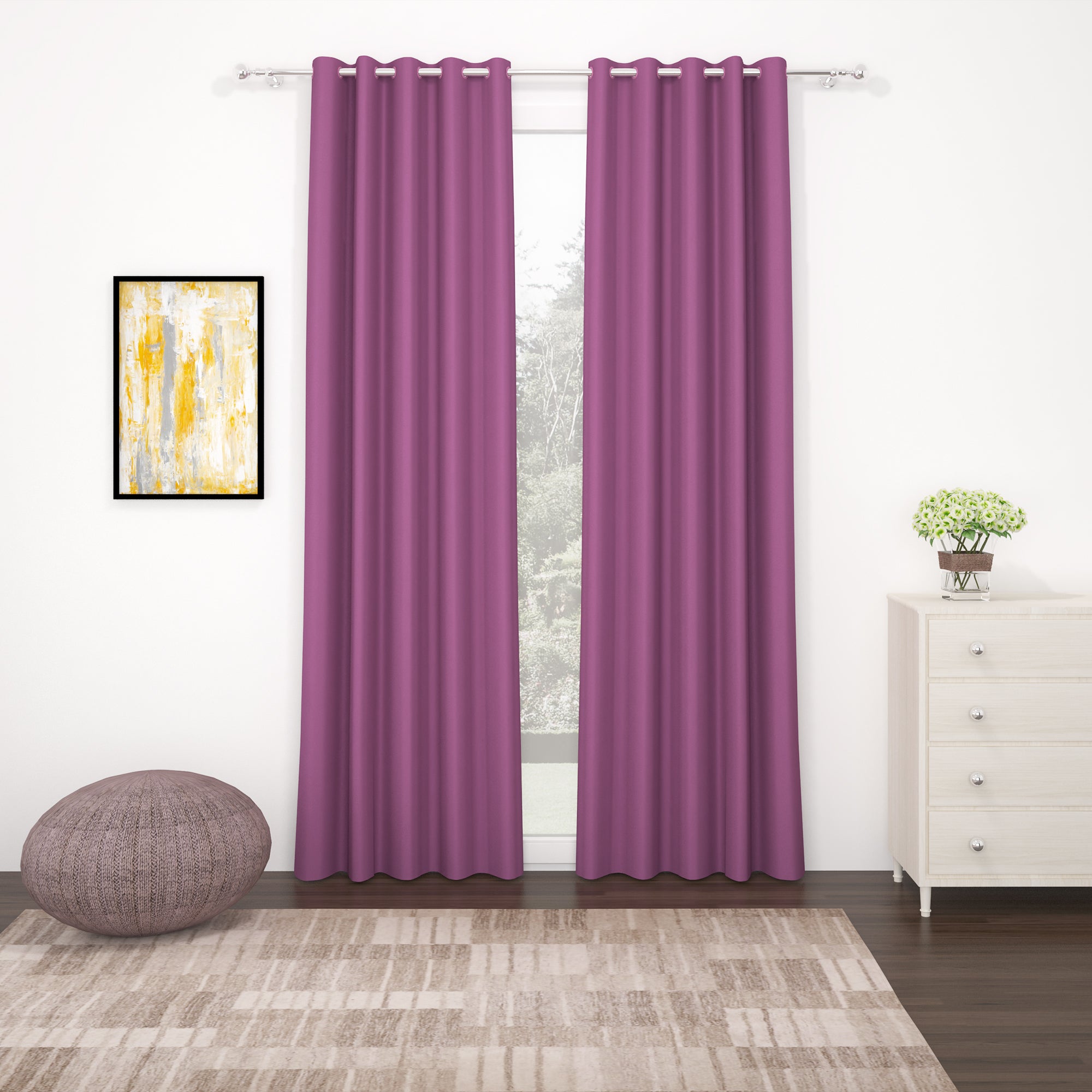 2 Pcs Lavender Blackout Faux Silk Room Darkening Window/Door/Long Door Curtains