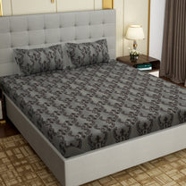 MOLLIS HOMES SUPER KING SIZE BEDSHEET - Damask Pattern , Grey