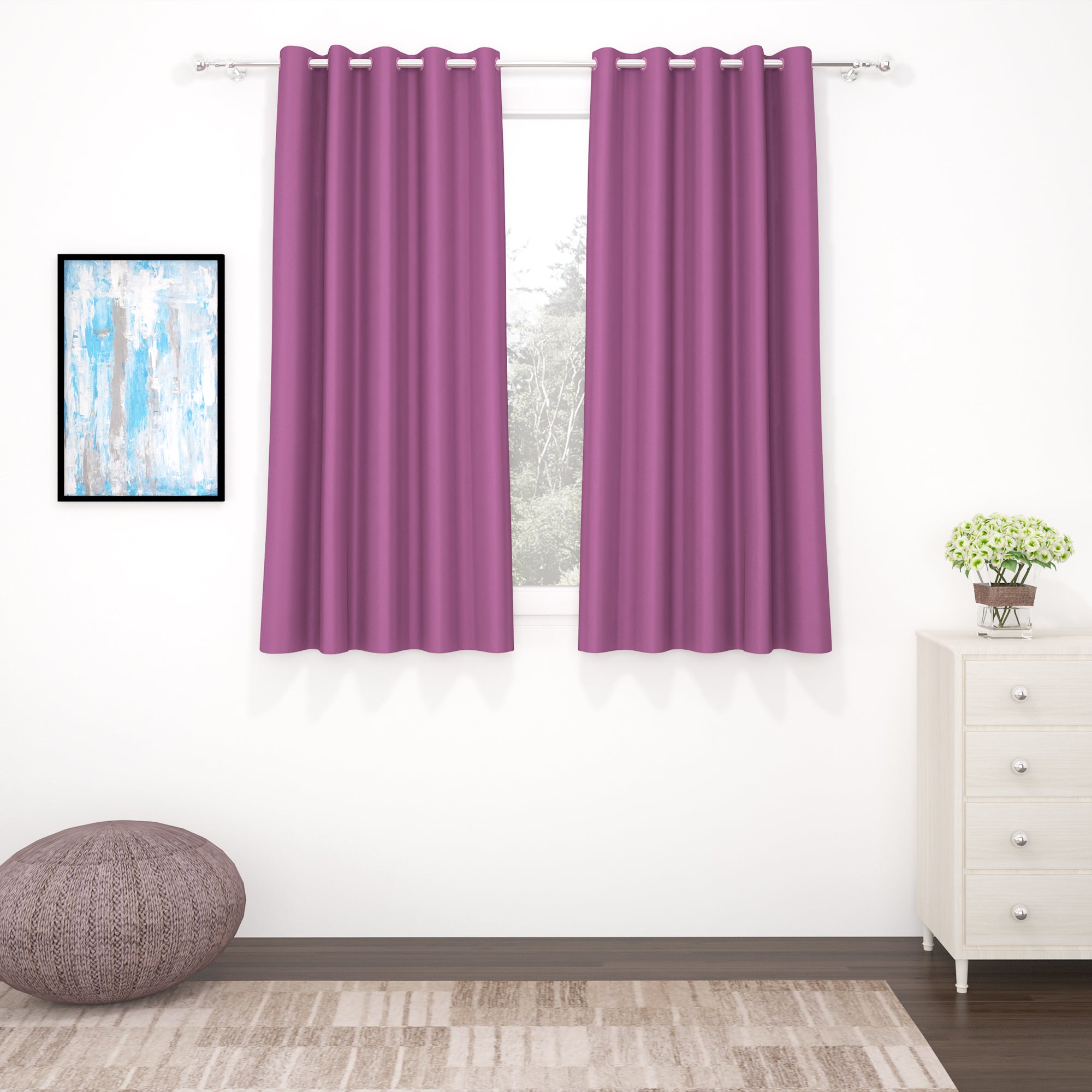 2 Pcs Lavender Blackout Faux Silk Room Darkening Window/Door/Long Door Curtains