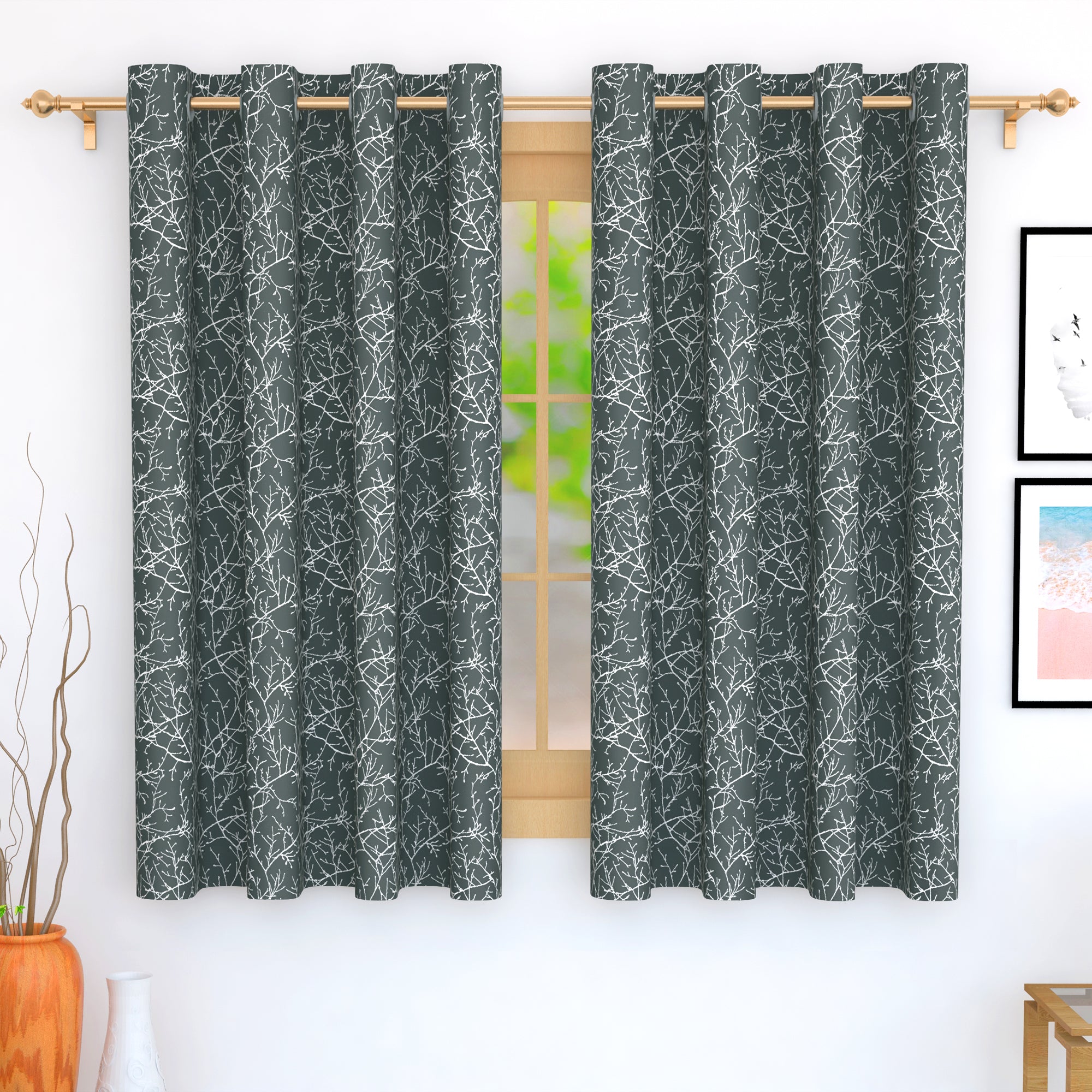 2 Pcs 400GSM Grey Azurio Jacquard Polyester Window/Door/Long Door Curtains