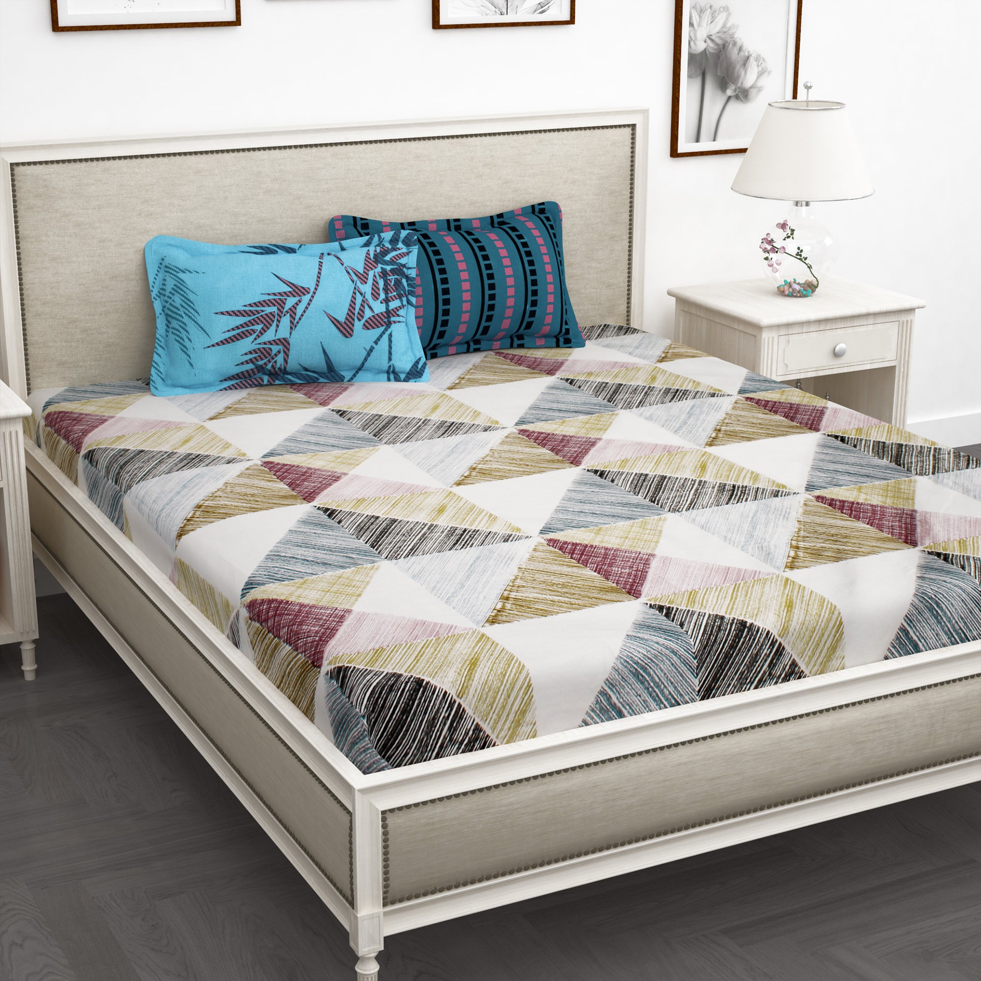 Story@Home 210TC 100% Cotton Floral King size 2 Bedsheet With 4 Pillow Covers