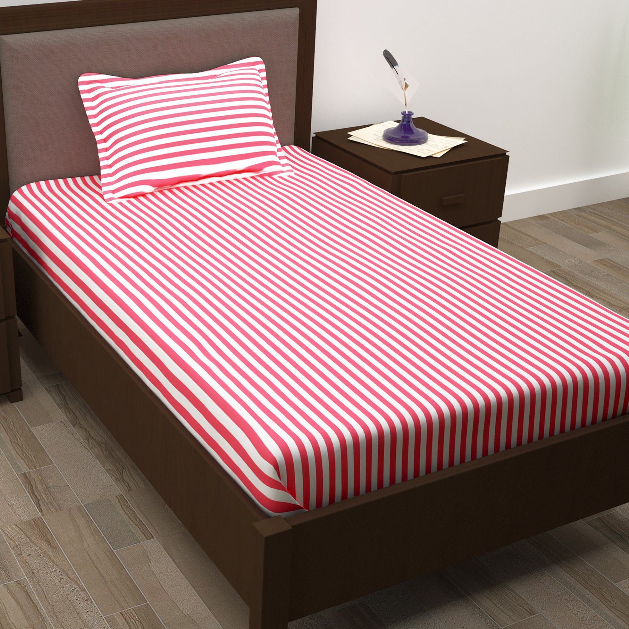 Story@Home 210 TC 100% Cotton Pink 2 Single Bedsheet Combo with 2 Pillow Covers