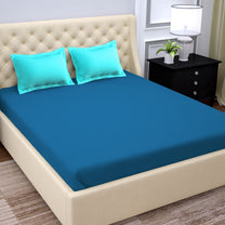 PAVO Tranquil Solid Luxurious King Bedsheet - Blue and Aqua Blue