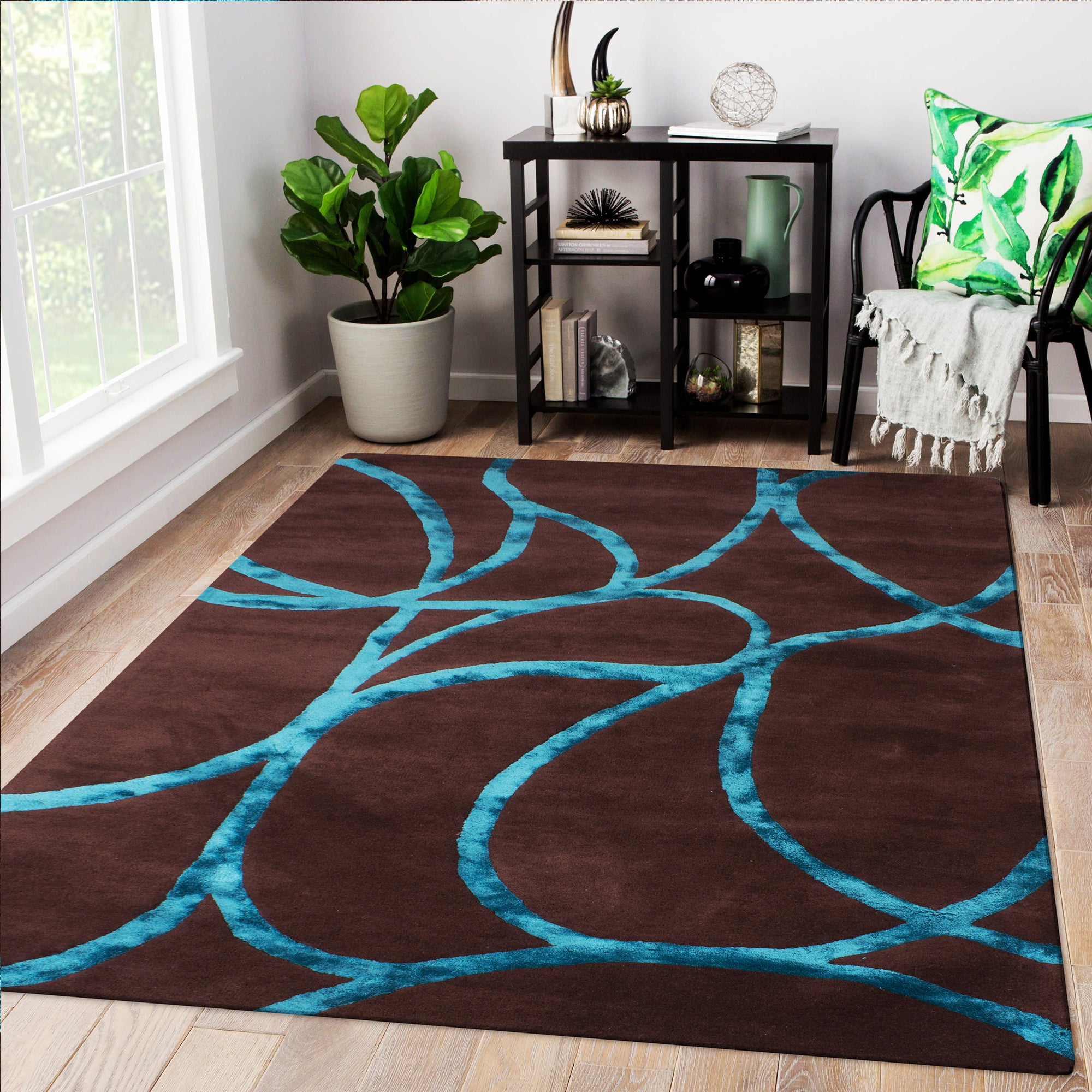 Brown Woolen Handmade Bhadohi Premium Collection Abstract Carpet