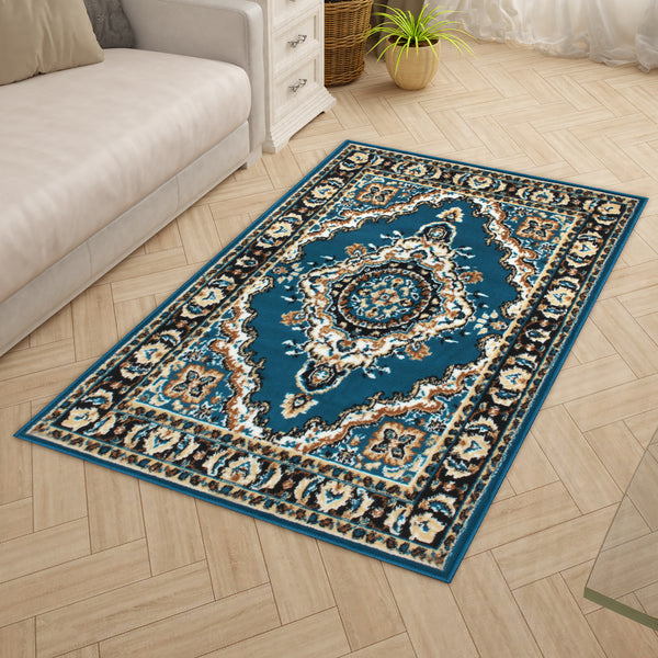 Blue Motif Rustico Rug/Carpet with Anti Skid Backing – StoryAtHome.com