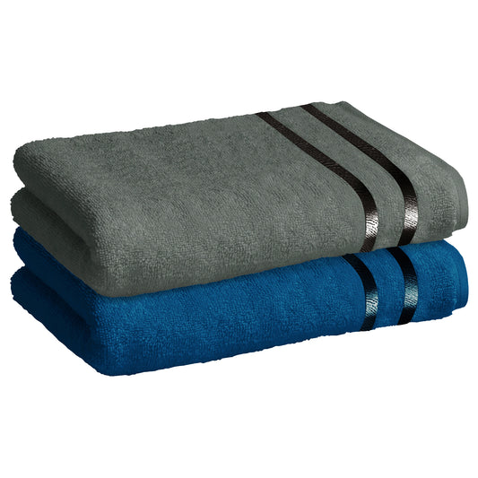 Story@Home 2 Units 100% Cotton Bath Towels - Navy Blue and Charcoal Grey