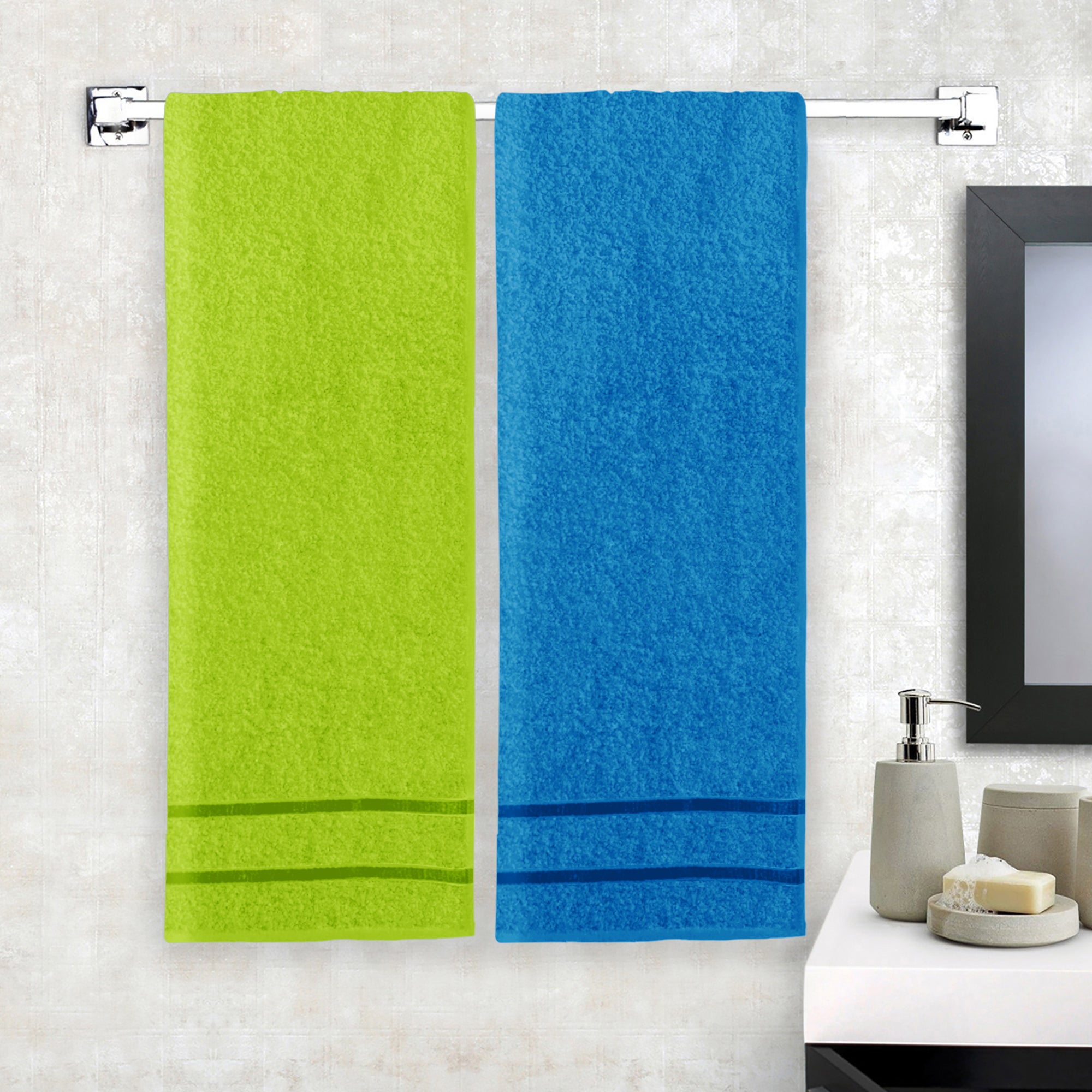 Story@Home 2 Units 100% Cotton Bath Towels - Green and Blue