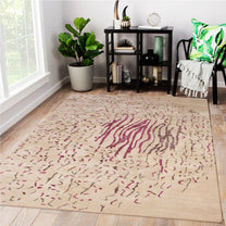 Brown Woolen Handmade Abstract Pattern Bhadohi Carpet