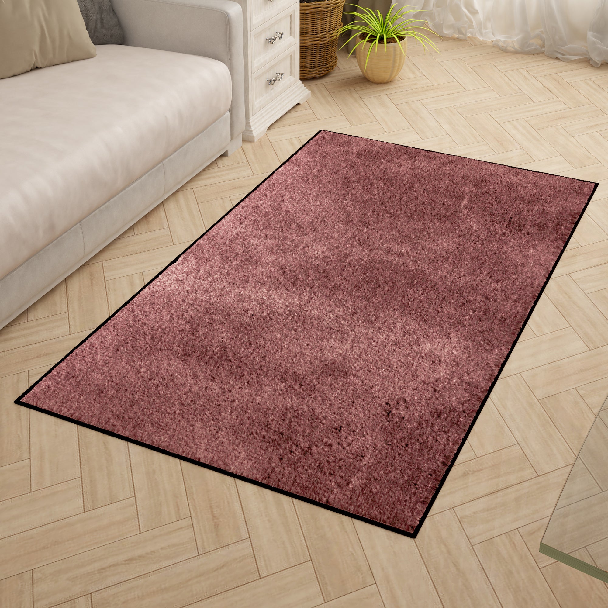 Solid Pattern Light Burgundy Carpet for Living Room & Bedroom