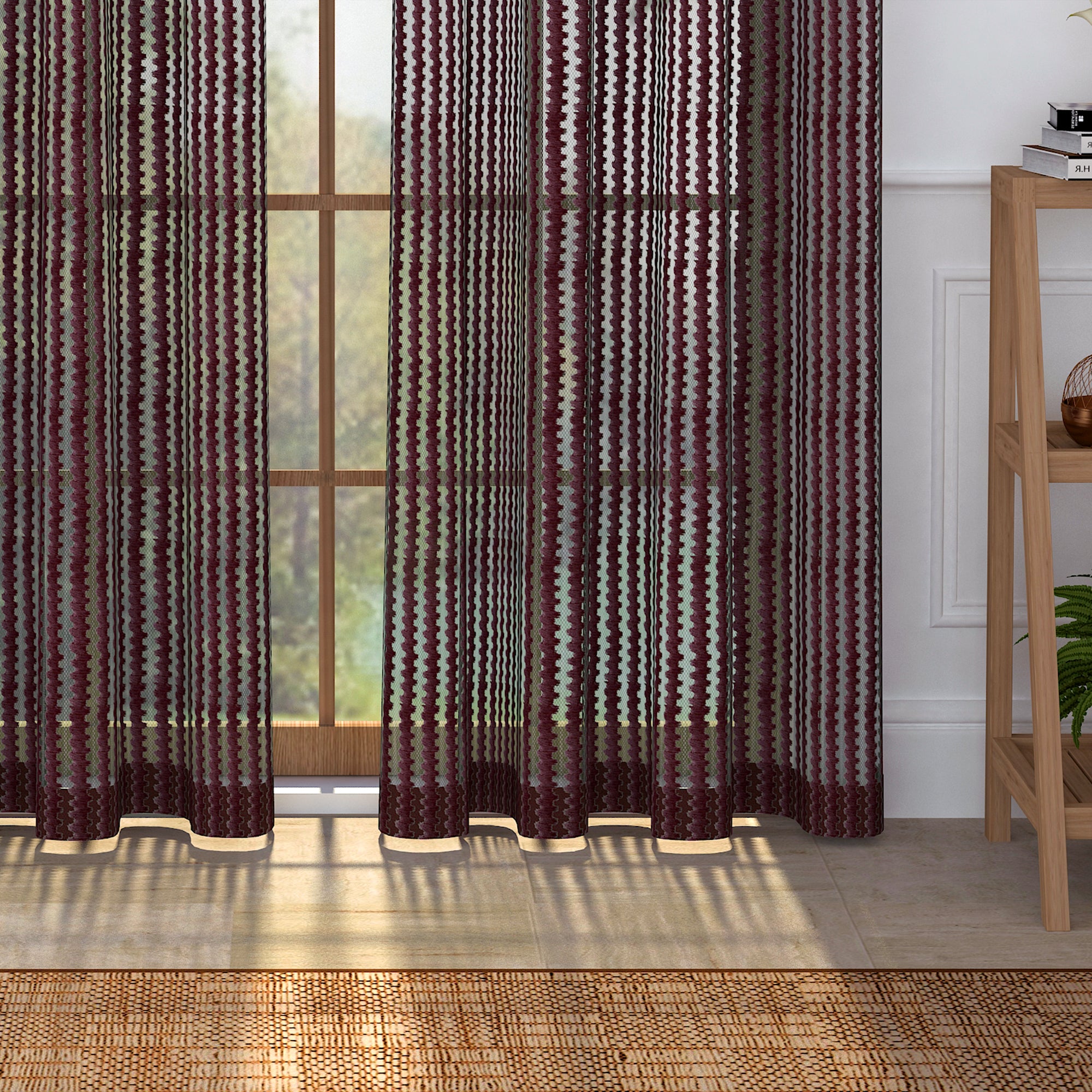 2 Pcs Magenta Aura Sheer Net Polyester Window/Door/Long Door Curtains