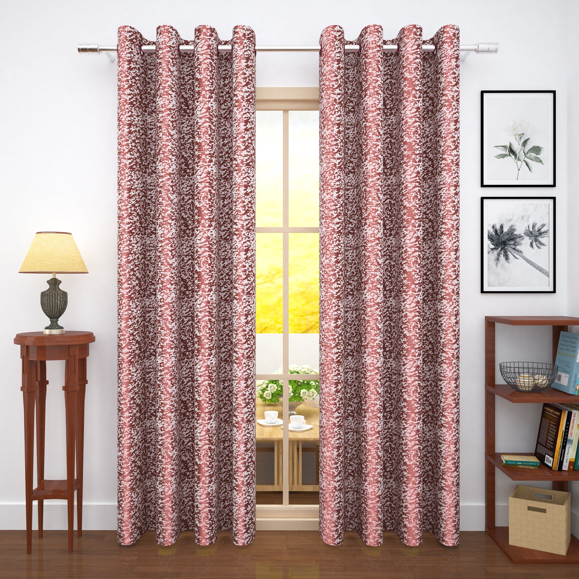 2 Pcs Red Compass Jacquard Room Darkening Door/Window Curtains