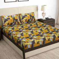 Arena 186 TC Mustard Double Size Fitted Bedsheet With 2 Pillow Cover