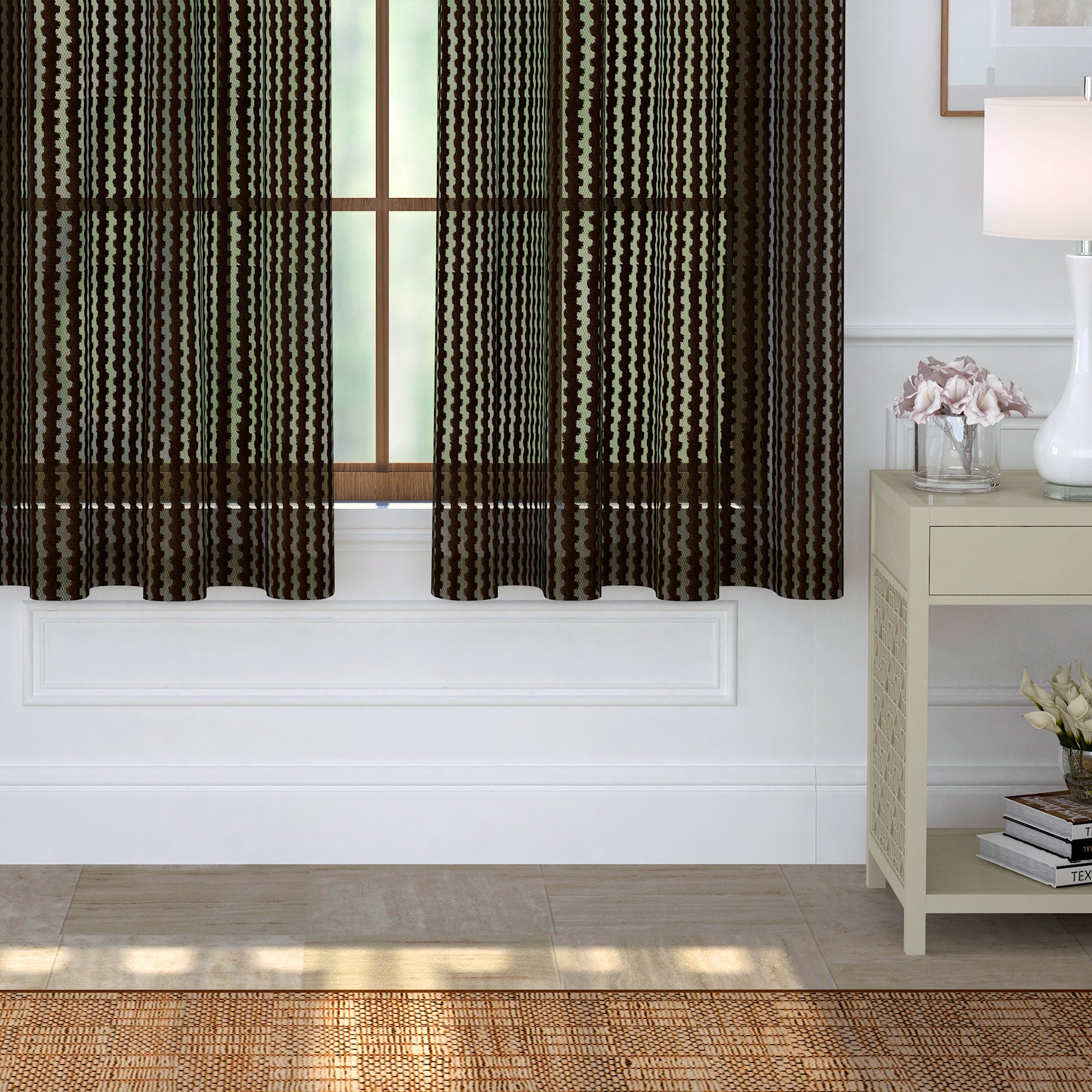 2 Pcs Brown Aura Sheer Net Polyester Window/Door/Long Door Curtains
