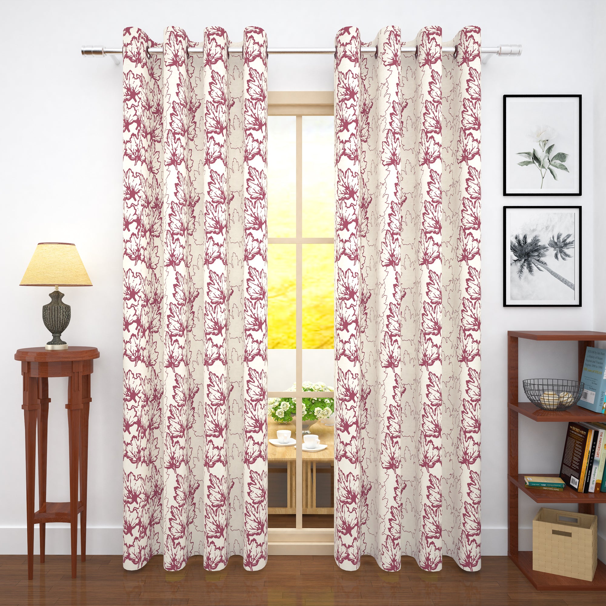 2 Pcs Maroon Compass Jacquard Room Darkening Door/Window Curtains