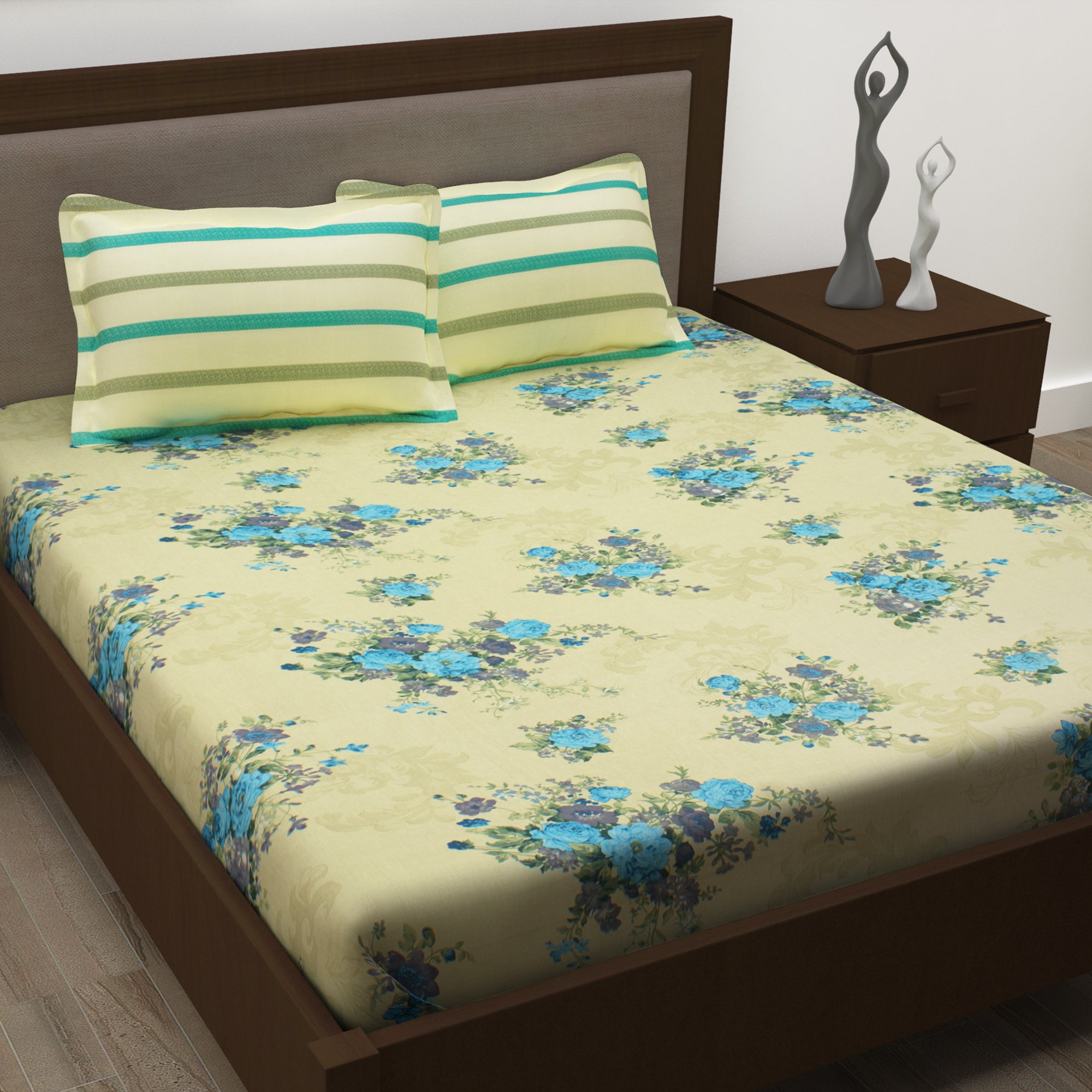 Metro 186 TC Cotton Cream Single Bedsheet with Pillow Covers
