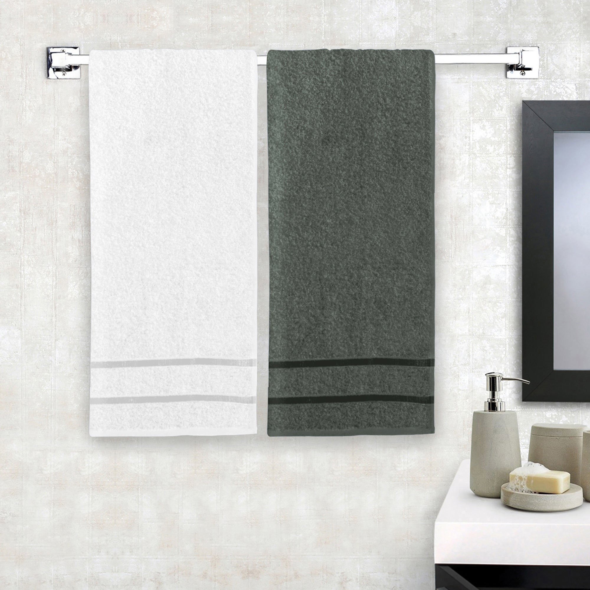 Story@Home 2 Units 100% Cotton Ladies Bath Towels - White and Charcoal Grey
