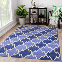Blue Woolen Handmade Abstract Bhadohi Carpet