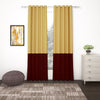 2 Pcs Maroon-Gold Blackout Gold Faux Silk Room Darkening Door Curtains, 7 Ft