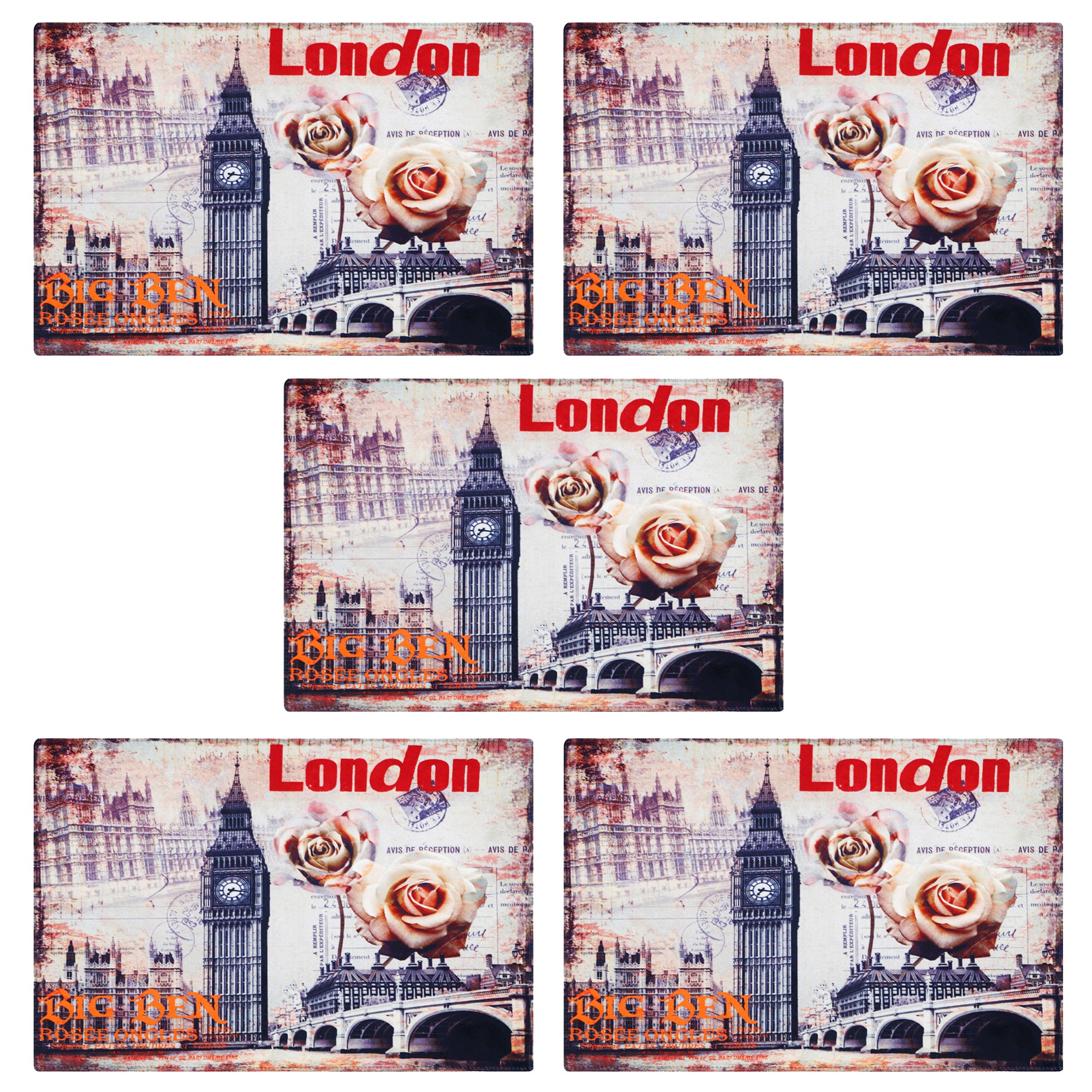Story@Home 5 Units Premium Fabric London Aqua Door Mat - Multicolor - 60 cm X 40 cm