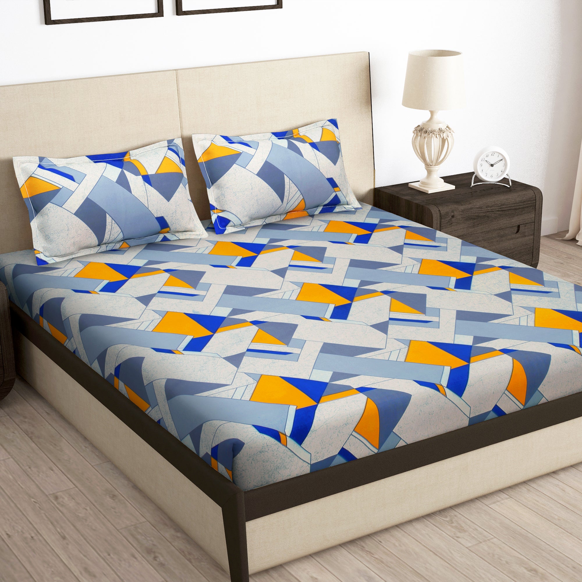 Arena 186 TC Yellow Double Size Bedsheet With 2 Pillow Cover