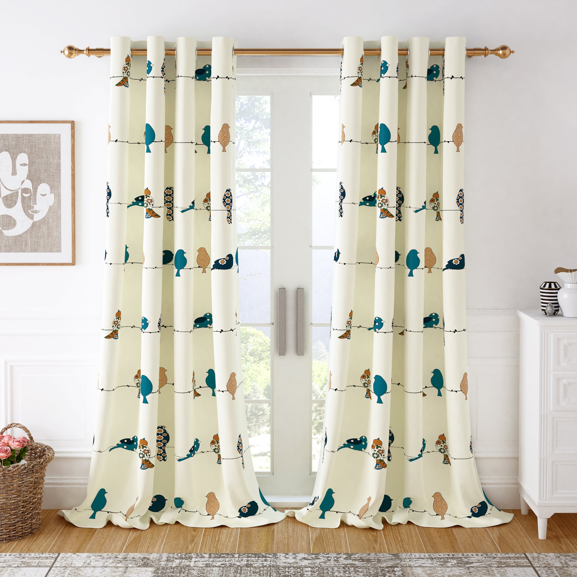 2 Pcs 300GSM Mustard Bohemian Cotton Canvas Curtain Window/Door/Long Door Curtains